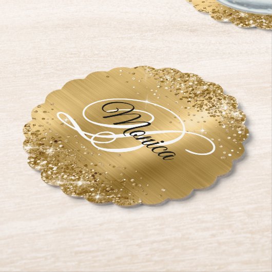 Glittery Gold Foil Extravagant Monogram Untersetzer (angewinkelt)