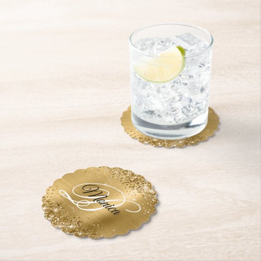Glittery Gold Foil Extravagant Monogram Untersetzer (Vor Ort)