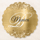Glittery Gold Foil Extravagant Monogram Untersetzer (Vorderseite)