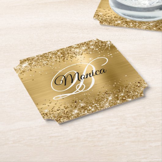 Glittery Gold Foil Extravagant Monogram Untersetzer (angewinkelt)