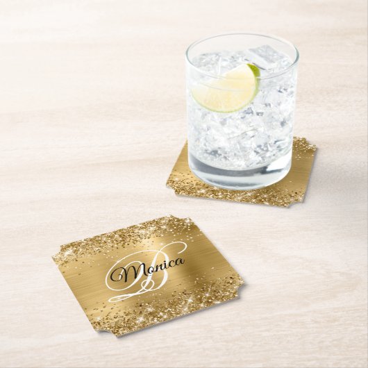 Glittery Gold Foil Extravagant Monogram Untersetzer (Vor Ort)