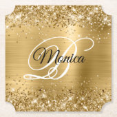 Glittery Gold Foil Extravagant Monogram Untersetzer (Vorderseite)