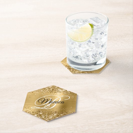 Glittery Gold Foil Extravagantes Monogramm gepoini Untersetzer (Vor Ort)