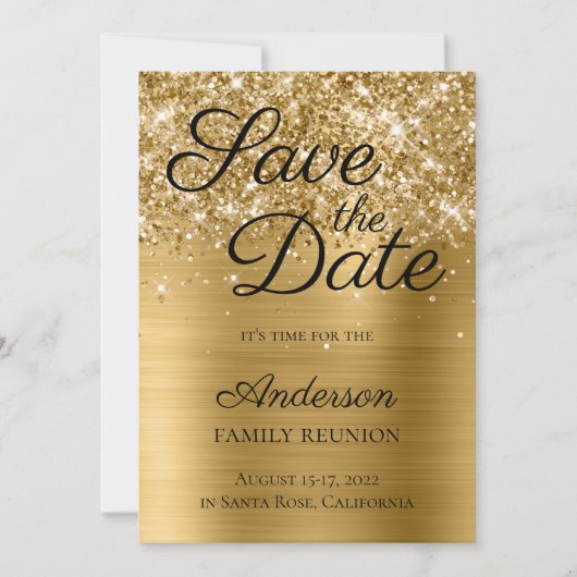 Glittery Gold Foil Family Wiedersehen Save The Date (Vorderseite)