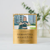 Glittery Gold Foil Foto Abschluss Einladung (Stehend Vorderseite)