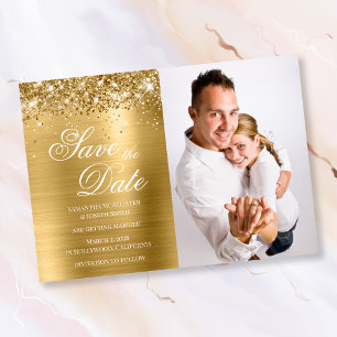 Glittery Gold Foil Foto Save The Date