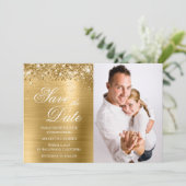 Glittery Gold Foil Foto Save The Date (Stehend Vorderseite)