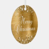 Glittery Gold Foil Frohe Weihnachten Ornament Aus Metall (Vorderseite Rechts)