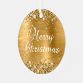 Glittery Gold Foil Frohe Weihnachten Ornament Aus Metall (Vorderseite links)