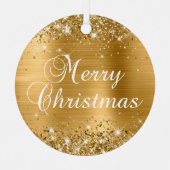 Glittery Gold Foil Frohe Weihnachten Ornament Aus Metall (Vorderseite)