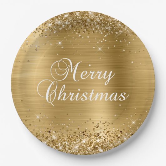 Glittery Gold Foil Frohe Weihnachten Pappteller (Vorderseite)