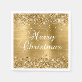 Glittery Gold Foil Frohe Weihnachten Serviette