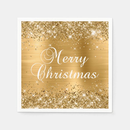 Glittery Gold Foil Frohe Weihnachten Serviette (Vorderseite)