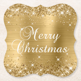 Glittery Gold Foil Frohe Weihnachten Untersetzer
