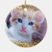 Glittery Gold Foil Frohe Weihnachtsfeier Foto Keramik Ornament (Hinten)