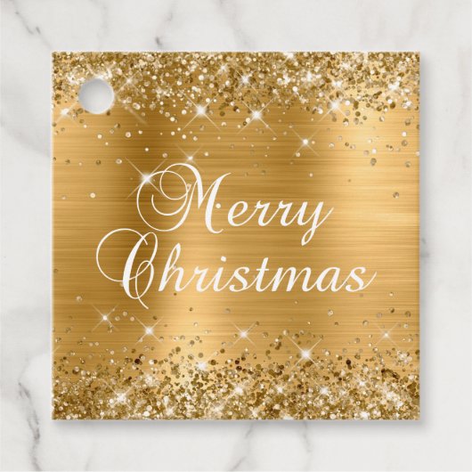 Glittery Gold Foil Frohe Weihnachtsgeschenke Geschenkanhänger (Vorderseite)