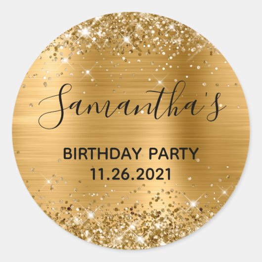 Glittery Gold Foil Geburtstagsparty Runder Aufkleber (Vorderseite)