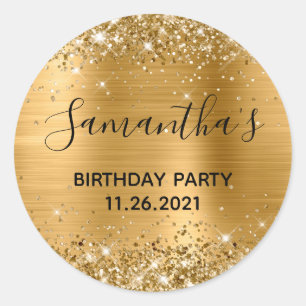 Glittery Gold Foil Geburtstagsparty Runder Aufkleber