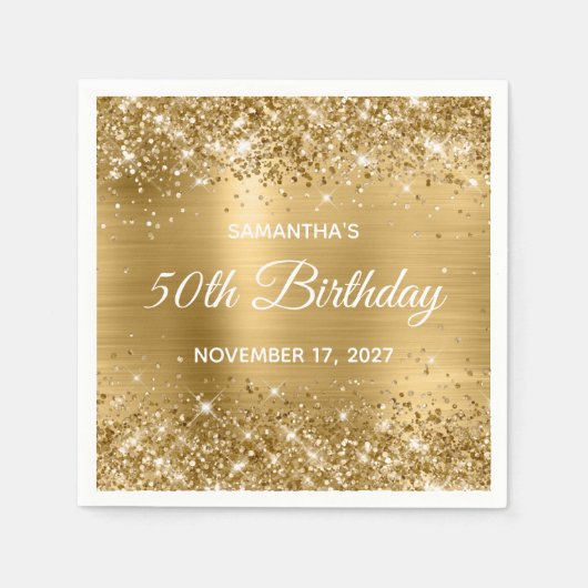 Glittery Gold Foil Glam 50. Geburtstag Serviette (Vorderseite)