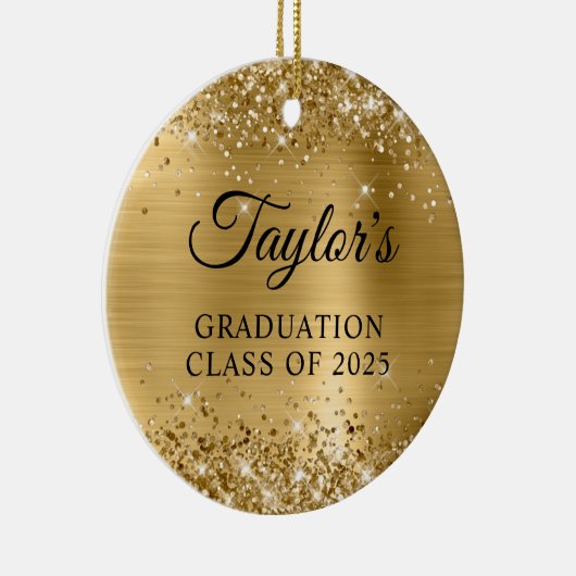 Glittery Gold Foil Graduation Keramik Ornament (Rechts)