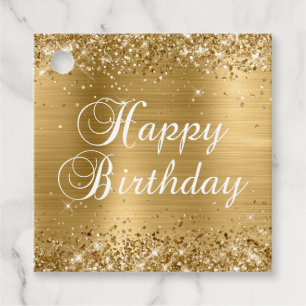 Glittery Gold Foil Happy Birthday Geschenkanhänger