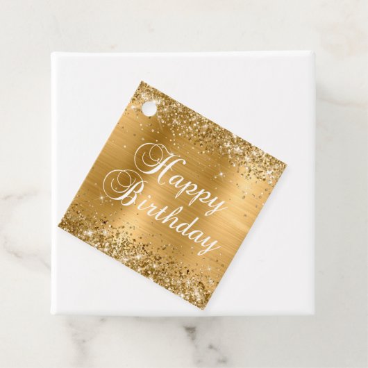 Glittery Gold Foil Happy Birthday Geschenkanhänger (Beispiel)