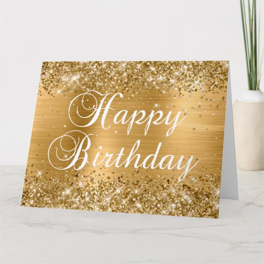 Glittery Gold Foil Happy Birthday Karte (Vorderseite)