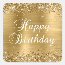 Glittery Gold Foil Happy Birthday Quadratischer Aufkleber