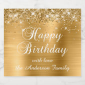 Glittery Gold Foil Happy Birthday Schaumweinetikett (Einzelnes Label)