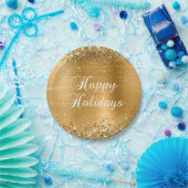 Glittery Gold Foil Happy Holidays Pappteller (Party)