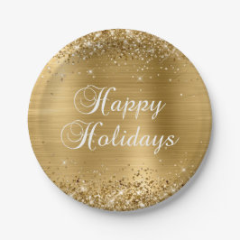 Glittery Gold Foil Happy Holidays Pappteller