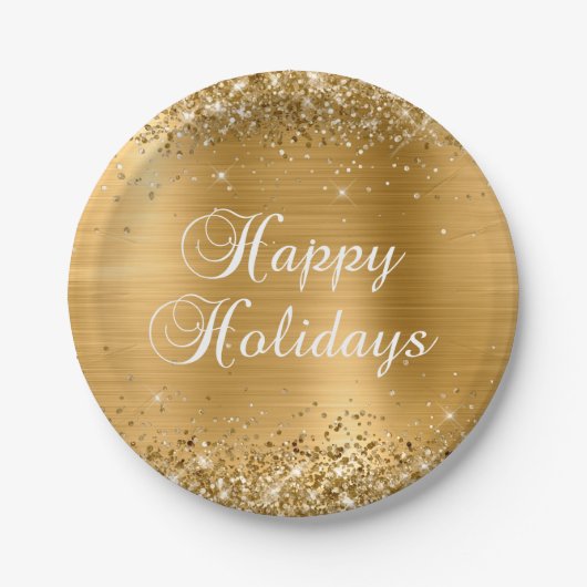 Glittery Gold Foil Happy Holidays Pappteller (Vorderseite)