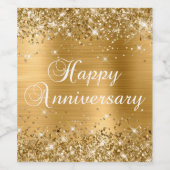 Glittery Gold Foil Happy Jubiläum Weinetikett (Einzelnes Label)