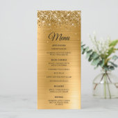 Glittery Gold Foil Hochzeit Empfang Menükarte (Stehend Vorderseite)