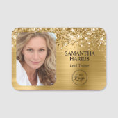Glittery Gold Foil Logo und Foto Namensschild (Vorderseite)