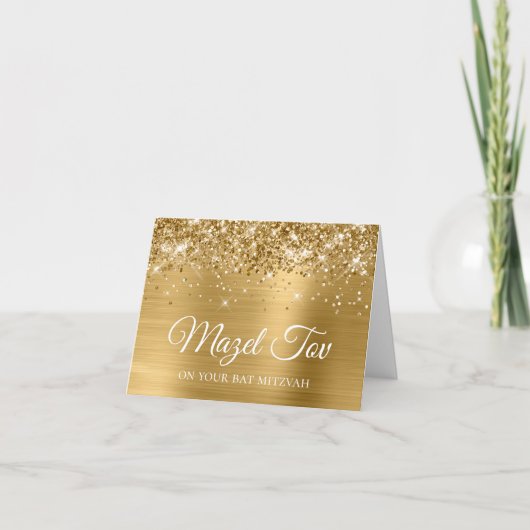 Glittery Gold Foil Mazel Tov on your Bat Mitzvah Karte (Vorderseite)