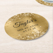 Glittery Gold Foil Mis XV Anos Birthday Runder Pappuntersetzer (Angewinkelt)