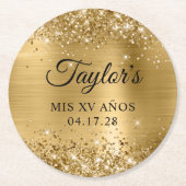 Glittery Gold Foil Mis XV Anos Birthday Runder Pappuntersetzer (Vorderseite)