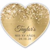 Glittery Gold Foil Mis XV Años Herzform Aufkleber (Vorderseite)