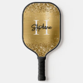 Glittery Gold Foil Mit Monogramm Pickleball Schläger (Vorderseite)