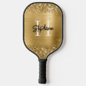 Glittery Gold Foil Mit Monogramm Pickleball Schläger (Rückseite)