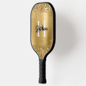 Glittery Gold Foil Mit Monogramm Pickleball Schläger (Links)