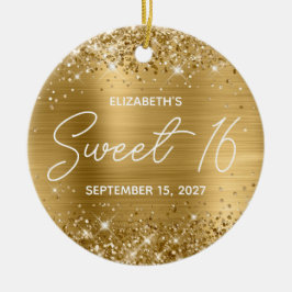 Glittery Gold Foil Moderne Extravagant Sweet 16 Fo Keramik Ornament