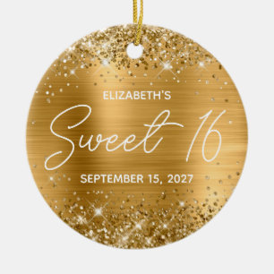 Glittery Gold Foil Moderne Extravagant Sweet 16 Fo Keramik Ornament