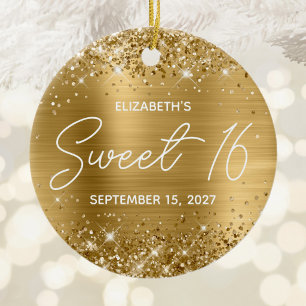 Glittery Gold Foil Moderne Extravagant Sweet 16 Fo Keramik Ornament