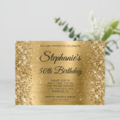 Glittery Gold Foil Monogram 50. Geburtstag Einladung (Stehend Vorderseite)