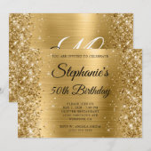 Glittery Gold Foil Monogram 50. Geburtstag Einladung (Vorne/Hinten)