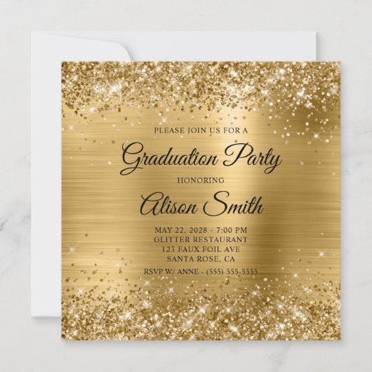 Glittery Gold Foil Monogram Graduation Party Einladung (Vorderseite)