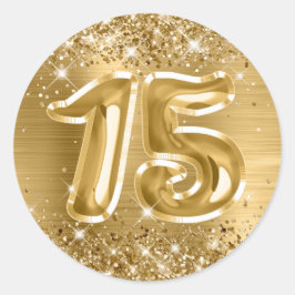 Glittery Gold Foil Number 15 Birthday Runder Aufkleber