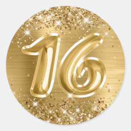 Glittery Gold Foil Number 16 Birthday Runder Aufkleber